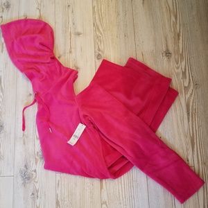 NY&C Velour Cold Shoulder Hoodie Dress Hot Pink